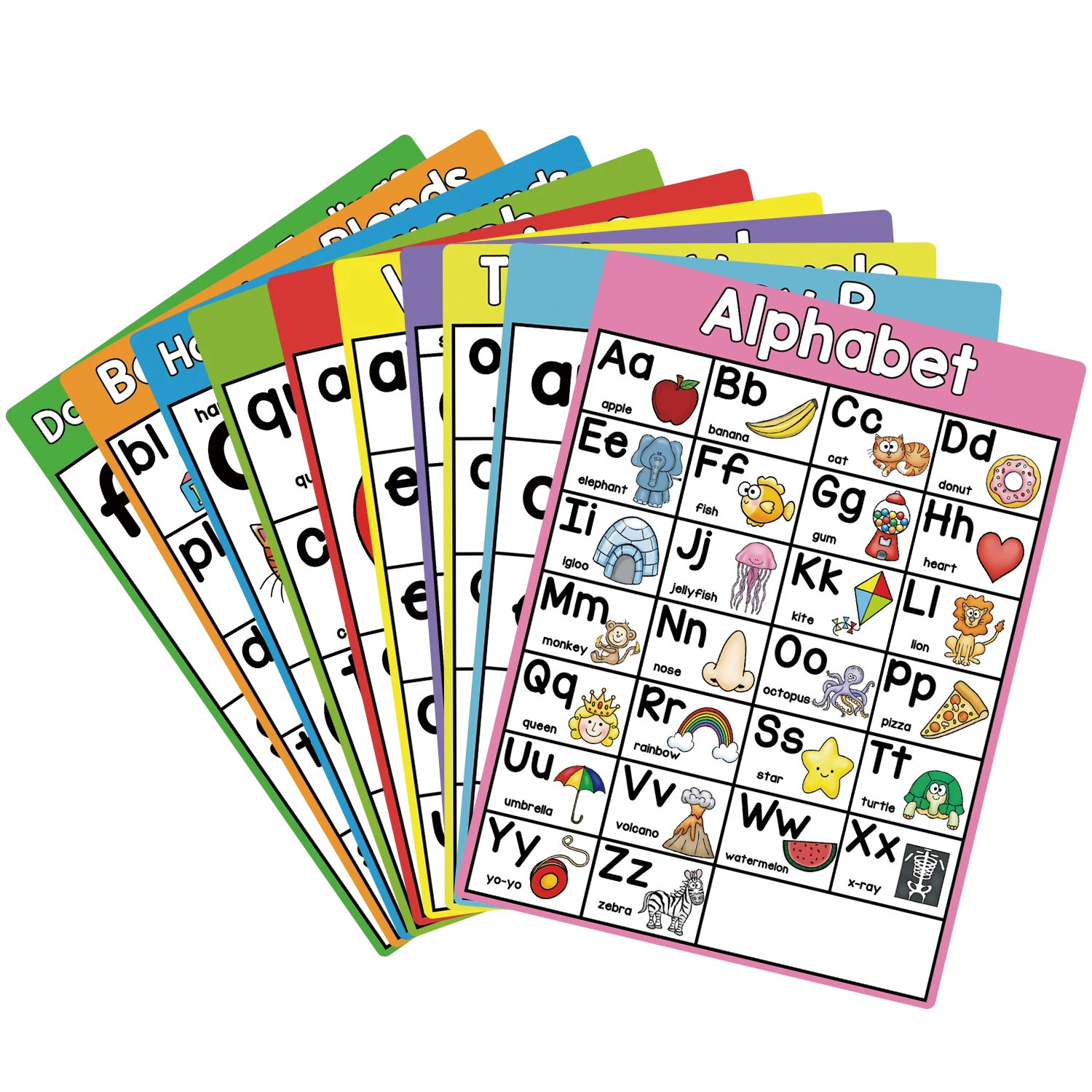 10Pcs Phonics Learning Posters Learning English Educational Chart Teacher Teaching Aids Montessori Toys Classroom Decor