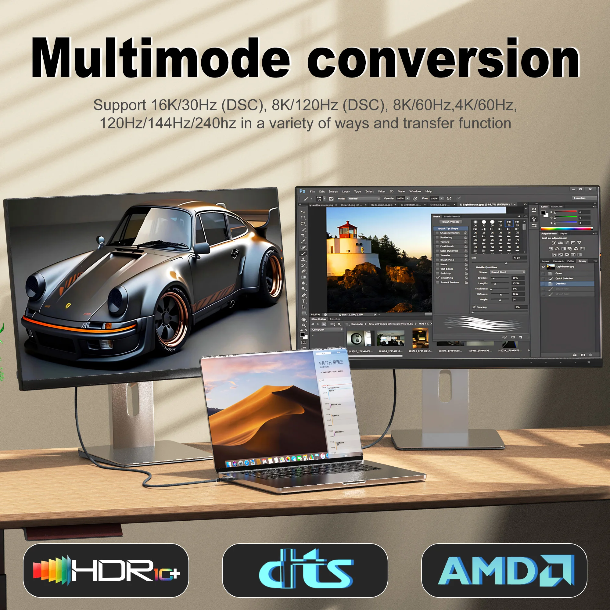 Ultra High-Speed Nylon DisplayPort 2.1 Cable, 16K@30Hz, 8K@120Hz, 4K@240Hz, 54Gbps, Bidirectional Connectivity
