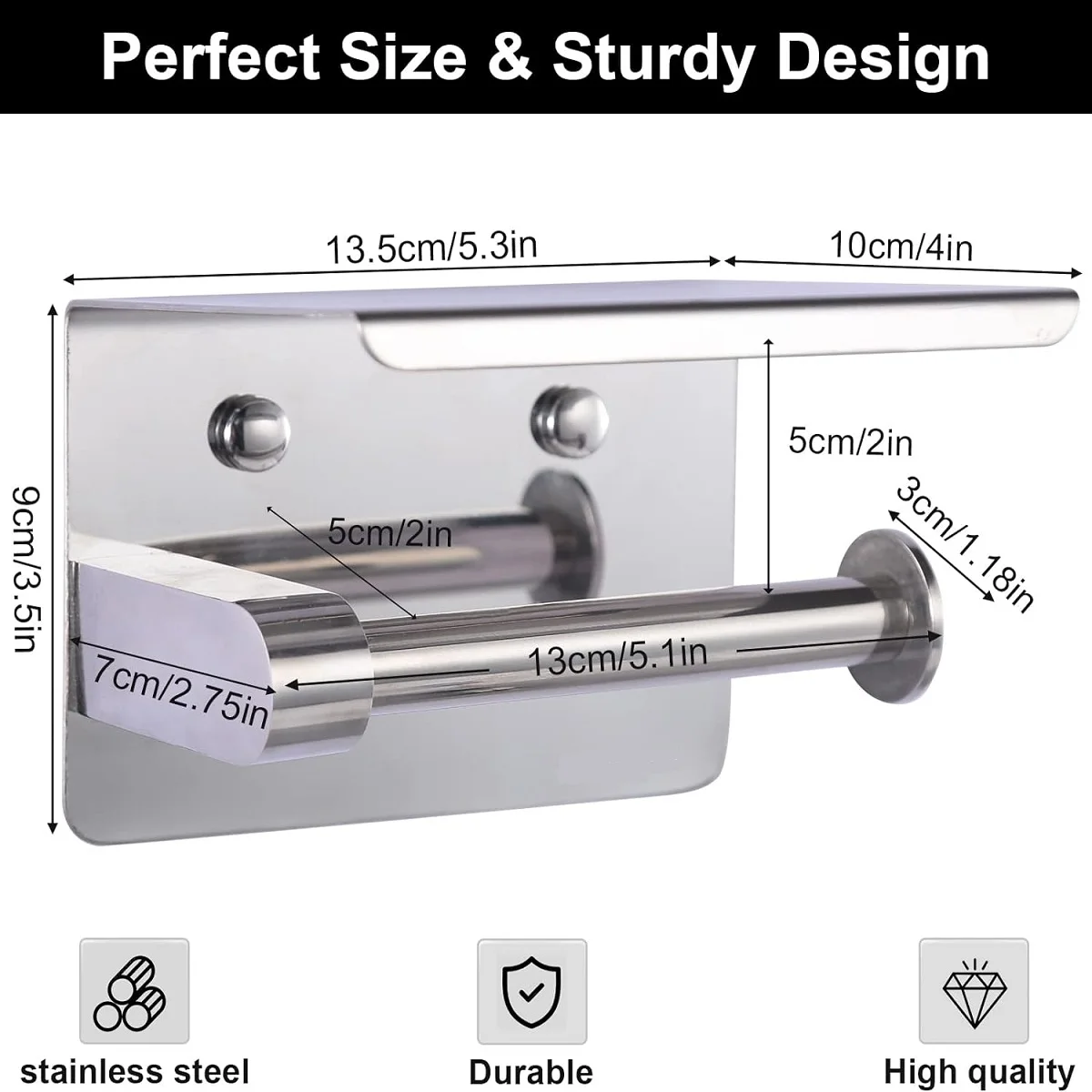 Toilet Paper Holder Wall Mount, Fits Mega Rolls Size  Toilet Paper Holder with Shelf,  Premium Rustproof Stainless Steel,Silver 2