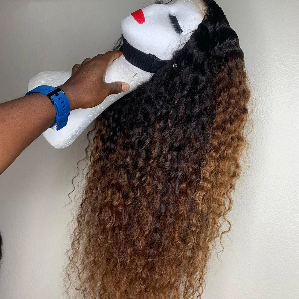 Lace Front Wig Synthetic Hair Wigs Long Soft Glueless 180Density 26&ldquo; Ombre Blond Kinky Curly Lace Front Wig For Women BabyHair Preplucked Heat Resistant Daily