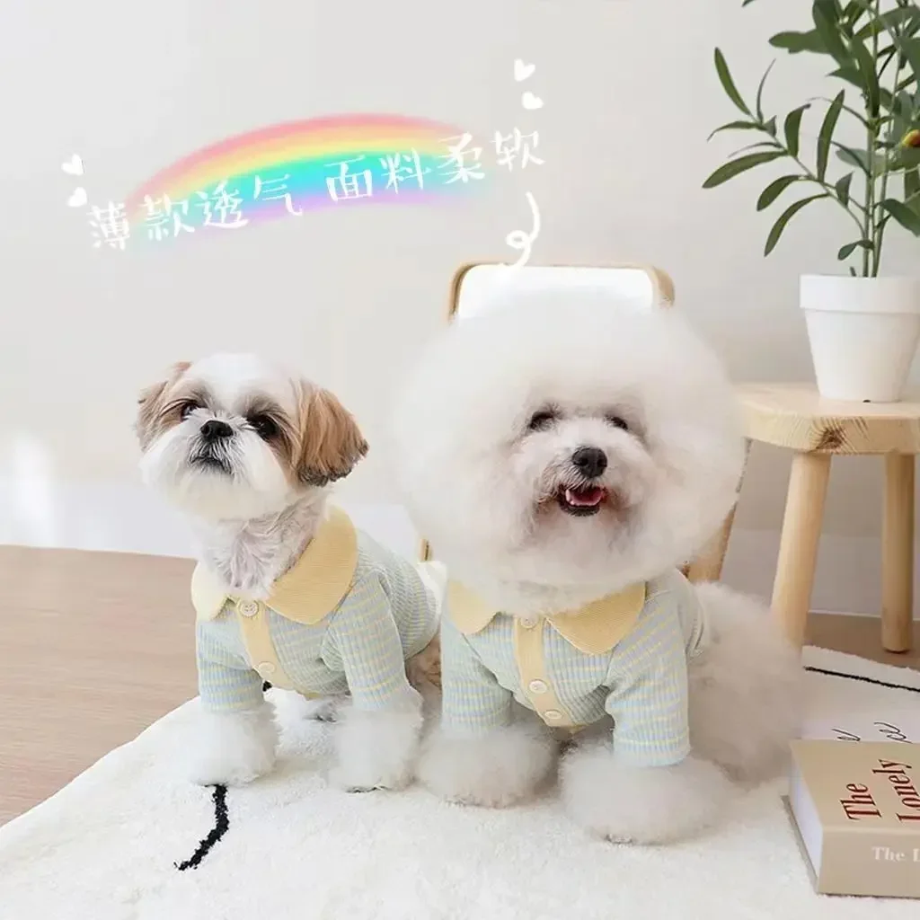 INS Cat Dog Clothes Striped Lapel Shirt Pet Teddy Koki Bear Small and Medium-sized Dog Spring and Summer Clothes Shirt pet dog shirt
