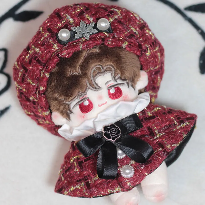 10cm Handmade Plush Doll Toy Clothes 20cm Anime Fashion High-End Pearl Beret Bow cloak Set For Boys And Girls Birthday Gifts 5
