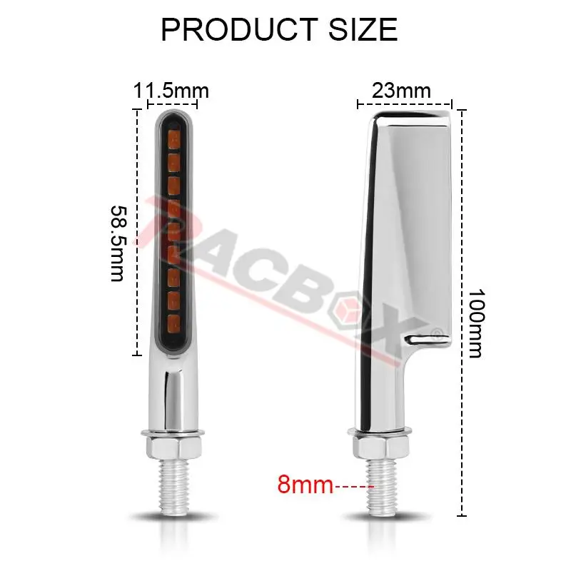 Clignotant LED personnalisé pour moto, lampe de direction de l'eau qui verticalement, Honda, Suzuki, Yamaha, scooter, croiseur de vélo, 12V