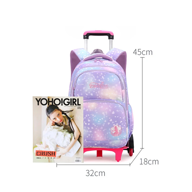 Children School Trolley Bag Beauty God Bags Girls Bookbag School Trolley Bag for Teens Girl Student Bag