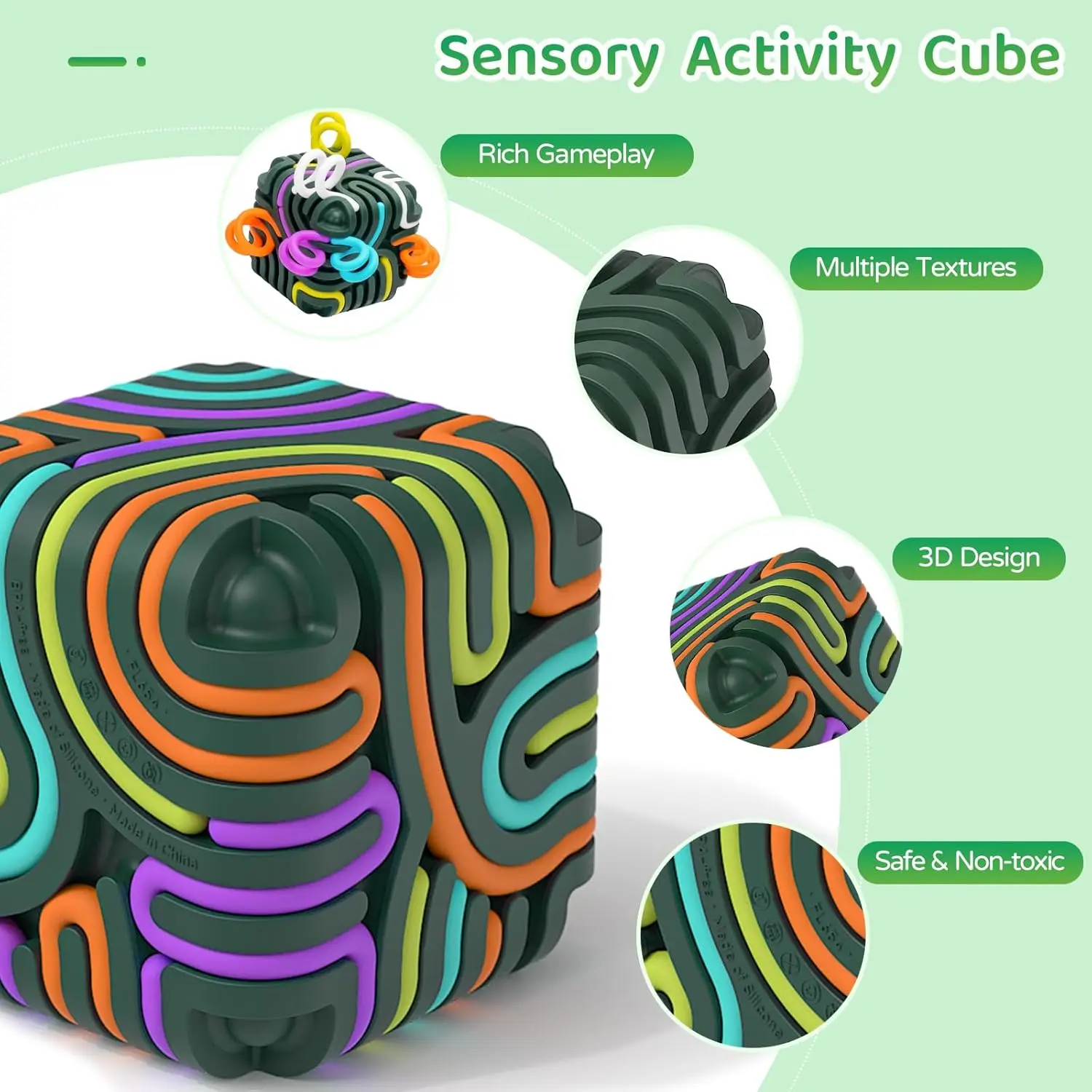 Multi-Textured Sensory Activity Board with Silicone Cube Toys for Stress Relief and Focus