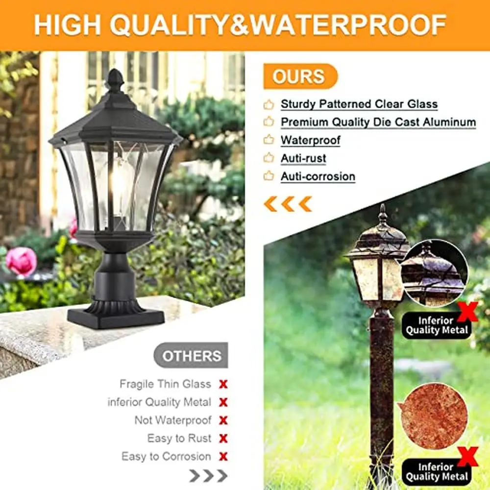 Outdoor Post Lantern 20" Exterior Coach Light Die Cast Aluminum Clear Glass Pier Mount Base Weather Resistant UL Listed Bulb