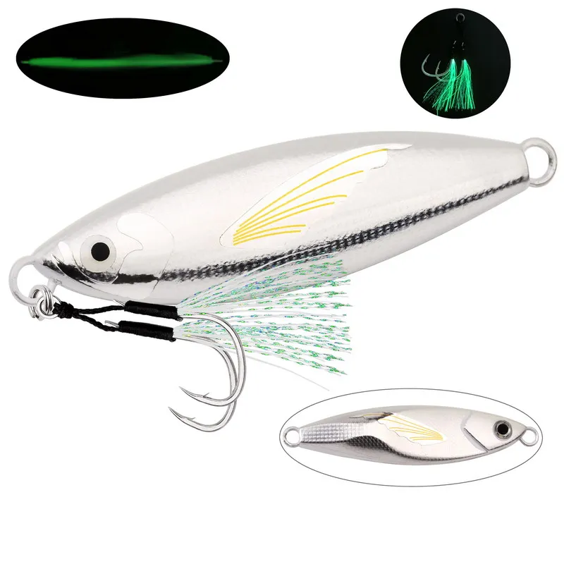1pc 30g-120g Micro Slow Sink Quality Metal Jigging Fishing Lure Dubstep With Wing Skin Tuna Bass Spoon Jig Sea Boat Lure