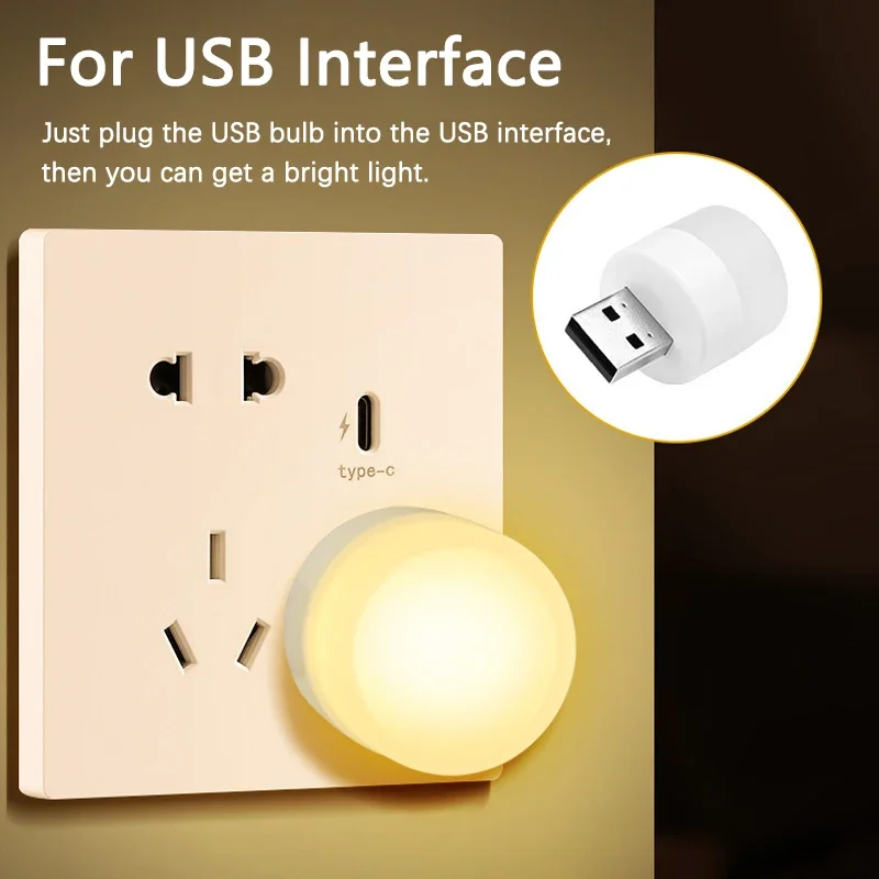 1/3/5pcs Mini USB Plug Lamp protezione degli occhi LED Night Light regalo festivo ricarica USB piccola lampada rotonda per libri lampada da notte per camera da letto
