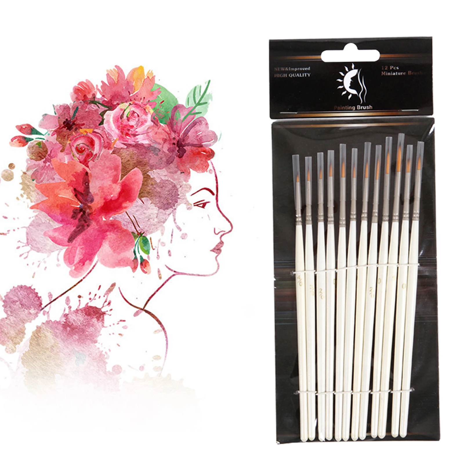 12Pcs Detail Paint Brush Set Miniature Nylon Hair Paintbrushes for Fine Detailing Acrylic/ Watercolor/ Gouache/ Pigment 3