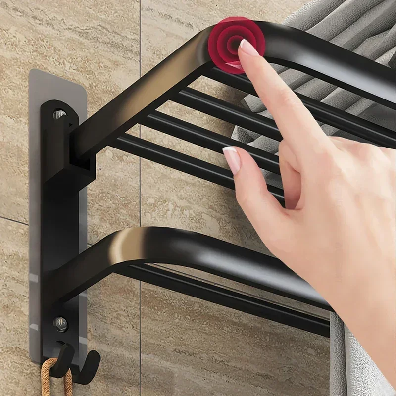 Bathroom towel rack matte black foldable perforated free bracket wall-mounted storage rack 50/60CM