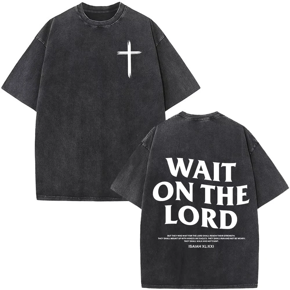 Christlicher Glaube an Jesus statt Angst Bibelvers Waschbare T-Shirts für Männer und Frauen Mode Vintage Übergroße T-Shirts Harajuku Baumwoll-T-Shirt – Detail 13