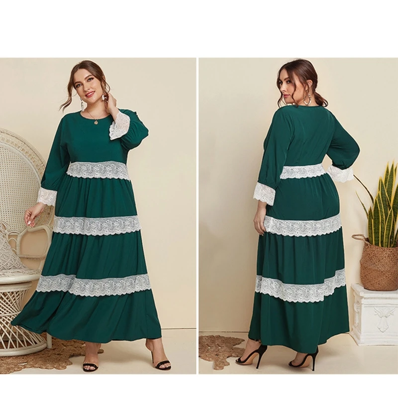 

Stylish Oversized Women Midi Dress Sexy Long Sleeve Lace Layered Casual Loose Dress Bohemian for Beach Holiday Summer