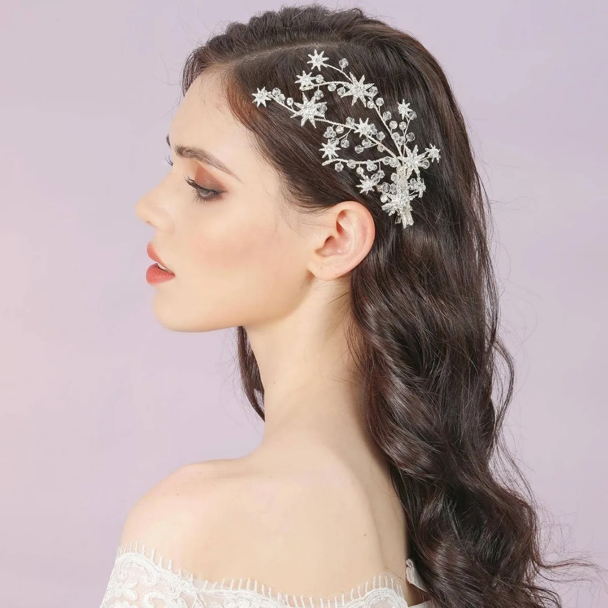 Handmade Rhinestone Hair Clip Bridal Side Pin Fashion Crystal Hairpin Silver Color Stars Shaped Barrettes Wedding Hair Jewelry