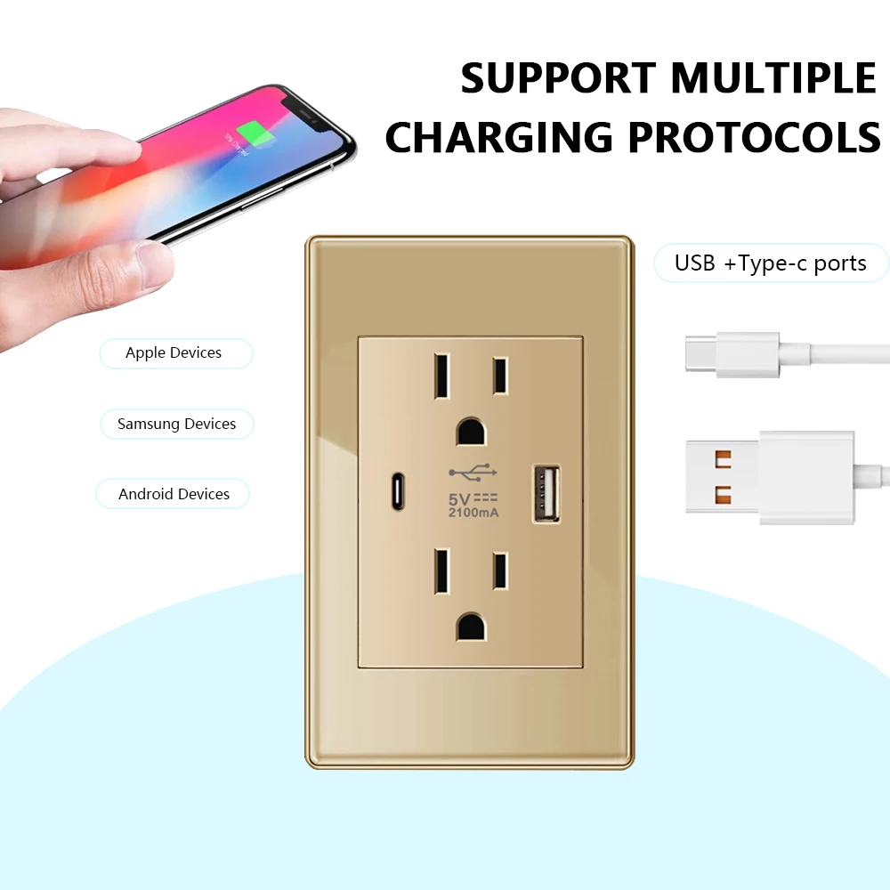 Depoguye US Mexico Wall Light Switch Socket 5V USB Type-c