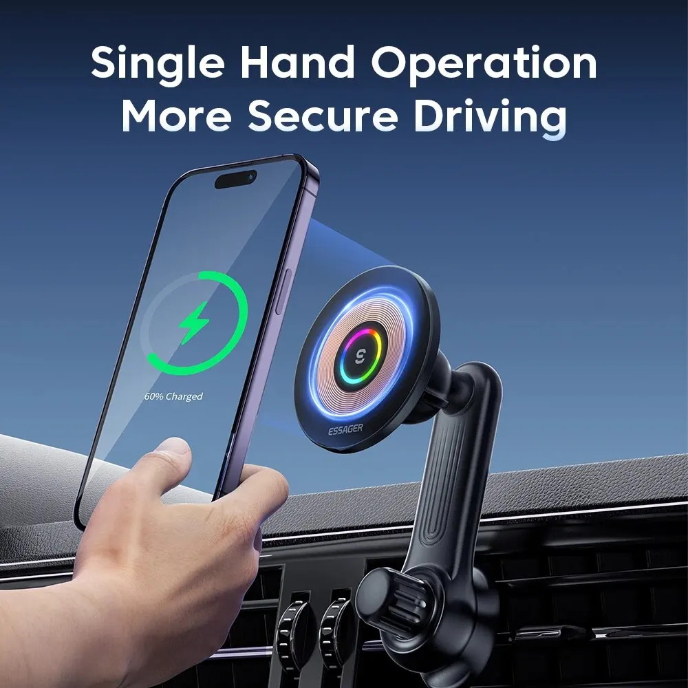 Phone Car Holder Essager 15W QI Car Wireless Charger Mount For iPhone 14 13 12 Pro Max Wireless Fast Charging