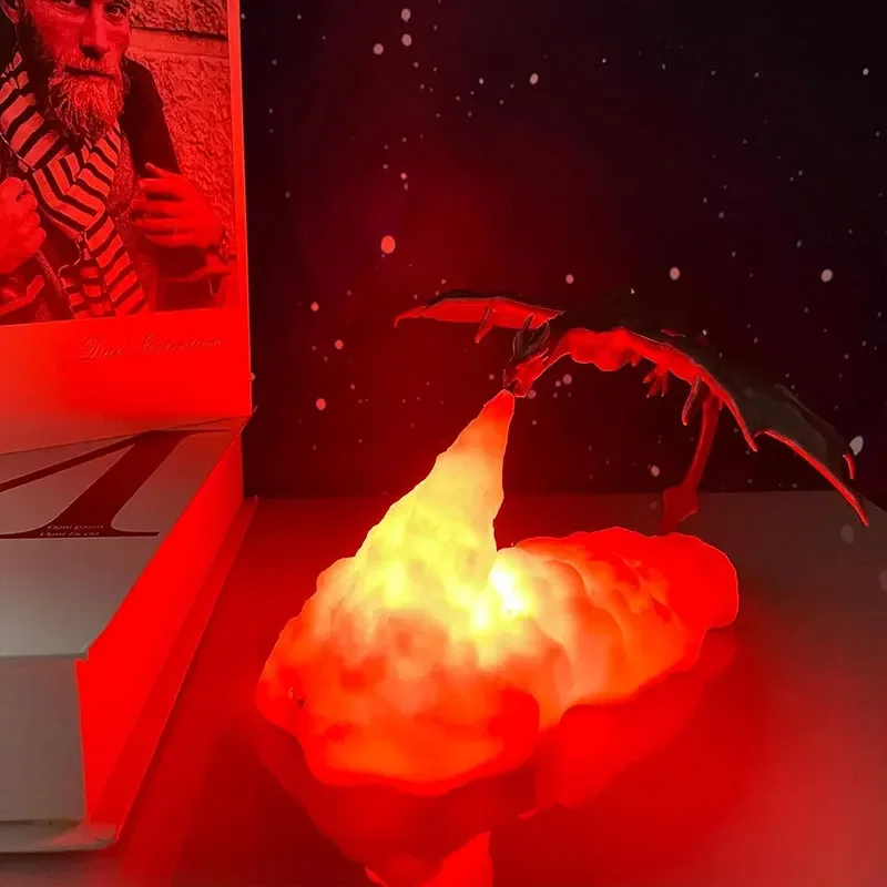 Lámpara Nocturna LED 3D con Forma de Dragón, Lámpara de Mesa Recargable por USB, Decoración de Dormitorio con Temática de Dragón Volador, Luz Ambiental Festiva para Fiestas