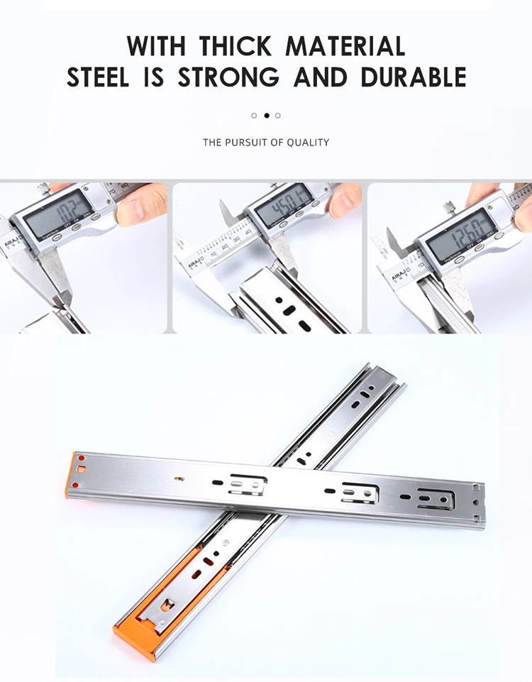 Drawer Slides 12-20" Stainless Steel Soft Close Keyboard Drawer Cabinet Track Guide Rail Three-Section Furniture Hardware