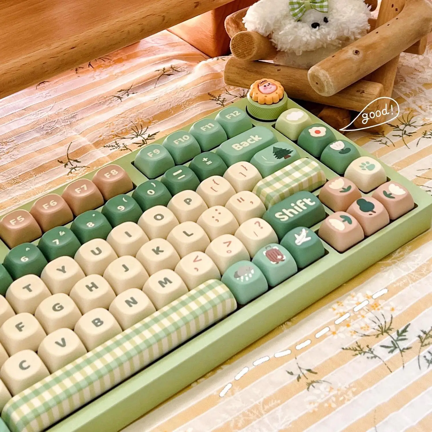 Boné de Chave Verde Bonito Adequado para Teclado Mecânico Faça Você Mesmo Namorada Aniversário Presente de Ano Novo Altura Moa Material Pbt 132-chave - Imagem 6
