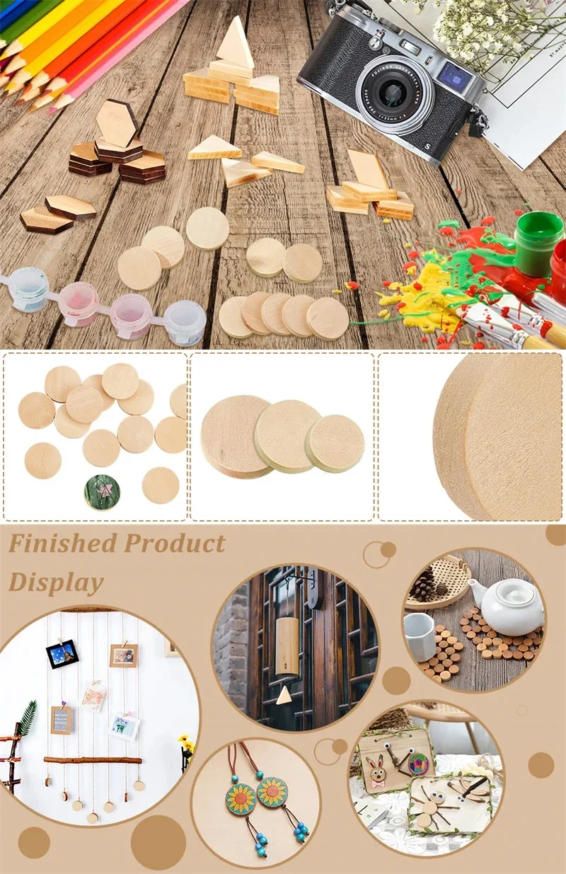 15–35 mm unvollendete, glatte, runde Holzmünzen, natürliche leere Holzrunden, Ausschnitte, Token für DIY-Handwerk, Kunstbedarf, Malerei – Detail 2