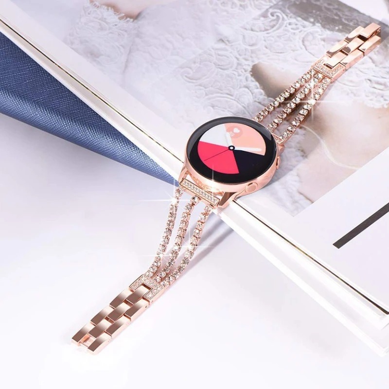 Elegant Diamond-Encrusted Metal Chain Watch Strap in Stainless Steel, 20/22mm