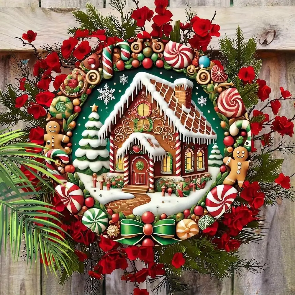 New Wooden Christmas Brown Gingerbread Wreath Multicolor 2D Craft Christmas Wreath Decor DIY Christmas Door Sign Party Supplies_voghion.com