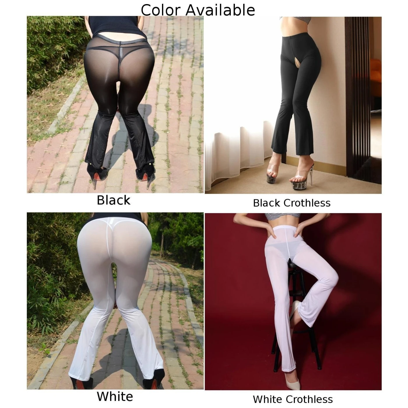 

Trousers Pants Sexy Sheer Smooth Solid Color Women Crothless Daily Flared Trousers High Waist Holiday Brand New