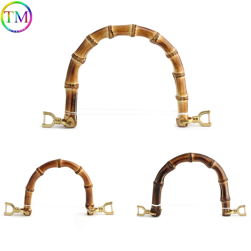 Natural Bamboo Handles For Bags Replacement,Retro Hand Made Knit Bamboo Handle With Buckles For Luxury Bag Handle Accessories