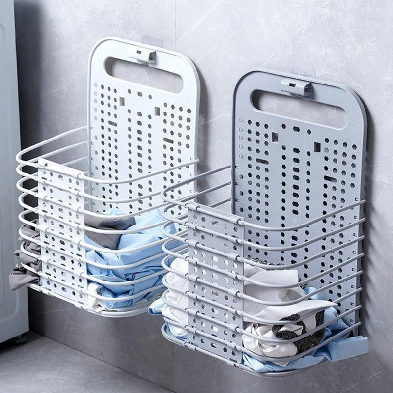 Laundry Basket Foldable Bathroom Wall-mounted Dirty Clothes Storage Household Laundry Bag Bathroom Organizer
