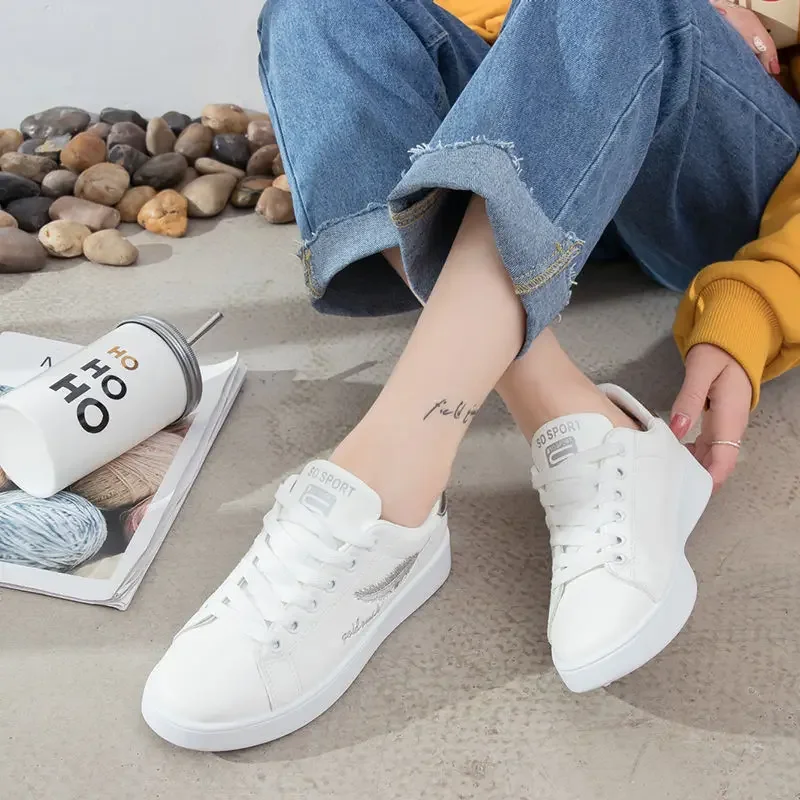 Women Sneakers Fashion Summer Casual White Shoes Lace-Up Leafage Embroidery Breathable Platform Flat Shoes Woman Sneakers