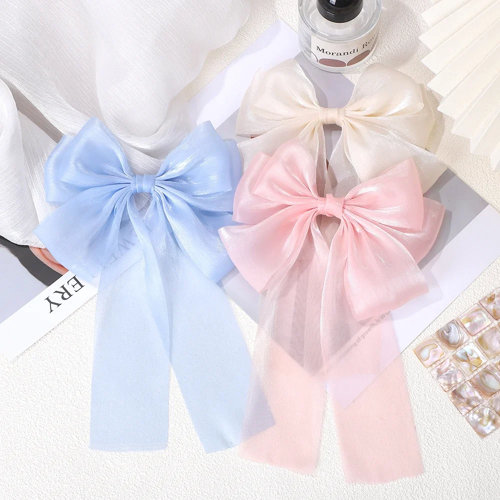 1PCS Mädchen Blau Rosa Satin Bowknot Haar Clips Süße Große Band Bogen Haarspange Haarnadel Pferdeschwanz Clip Haar Zubehör Frühling sommer – Detail 15