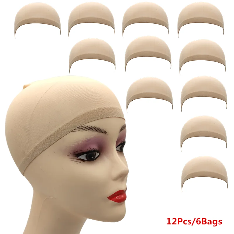 12pcs/6bag Nude Ventilated Nylon Mesh Wig Caps Stretchy Close End Hairnets Super Extra Thin Skin Breathable for Wigs wig caps,nylon stocki caps