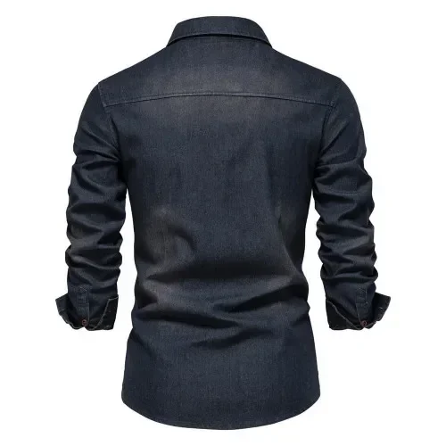 Customizable Cotton Long Sleeve Denim Shirts Casual Solid Color Pocket for Men denim shirt long sleeved shirt