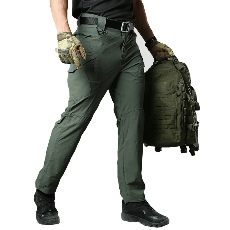 khaki trousers Men's Summer Thin Ripstop Cargo Pants Quick Dry Military Tactical Pants Multi Pockets Hiking Trekking Combat Stretch Trousers casual trousers for men