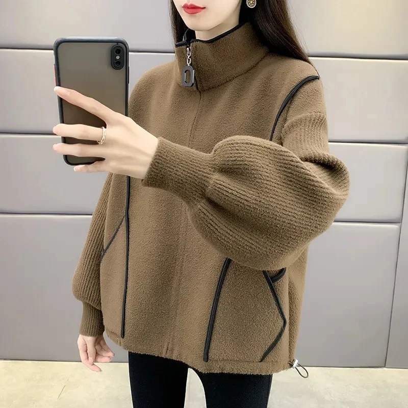 

New Noble Woolen Jacket Women Spring, Autumn, And Winter 2024, Short Loose And Thickened Casual Double-sided Woolen Cardigan Top