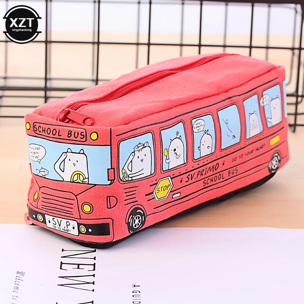 Cartoon Bus Pencil Bag Canvas Large Capacity Car Zipper Pen Pencilcase for Student Stationery School Supplies pencil cases stationery box pen storage bag