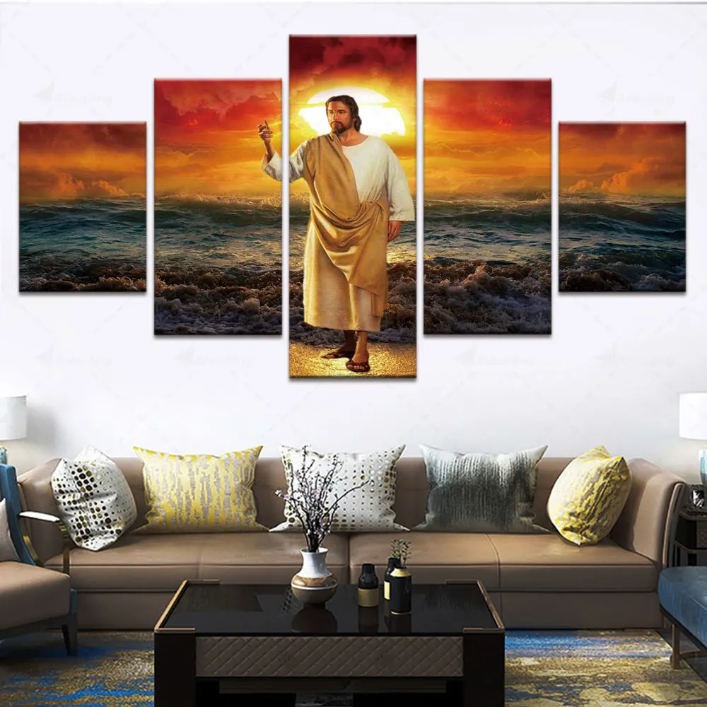 

Artsailing Decorative Spray Painting 5 Pieces Wall Pictures Canvas Jesus Christ Wall Art for Living Room Vintage Decor Unframed