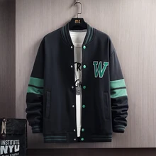

Fashion Trend Streetwear New Style Stitching Embroidery W Letter Oversized Baseball Uniform Men Female Bomber Jacket
