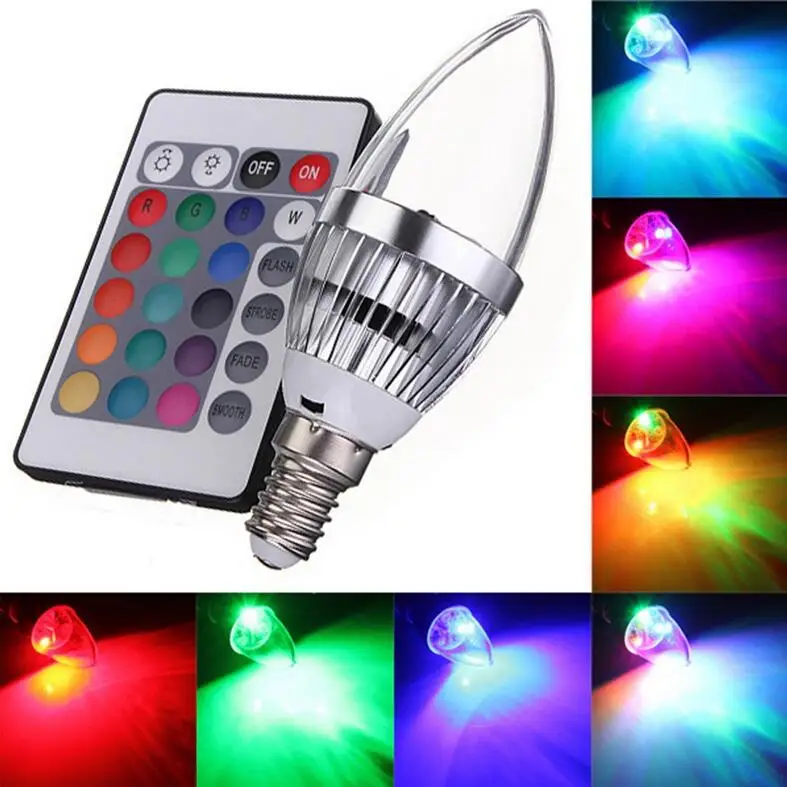 

E27 E12 E14 LED Bulb lights RGB 3W 16 Color Changeable LED Lamp Candle with Remote Control Dimmable LED Light Bulbs