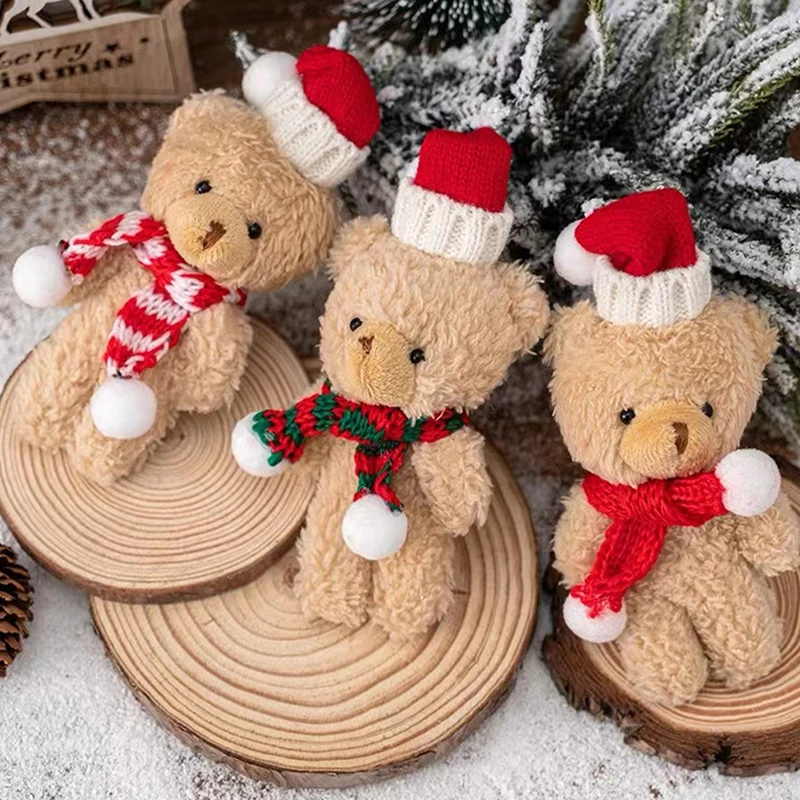 

1Pc Cute Bear Plush Doll DIY Bouquet Materials Ornament Animal Scarf Bear Soft Stuffed Toy Christmas Tree Cake Home Decor