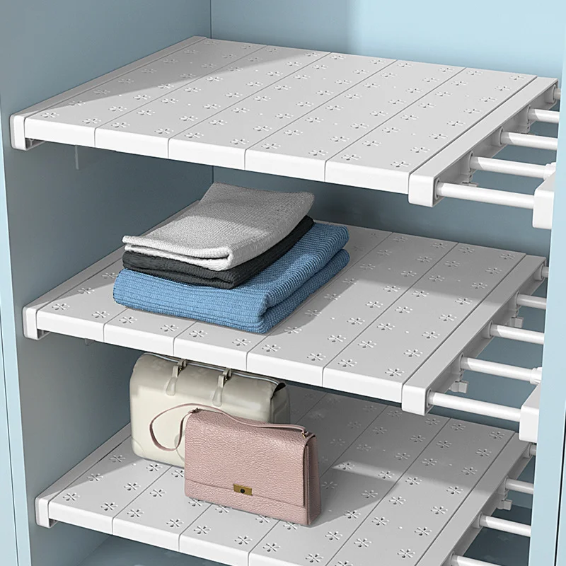 Closet Tension Shelf Rod Expandable Shelf Locker Organizer Adjustable Metal Storage Rack Scalable Layered Divider Separator