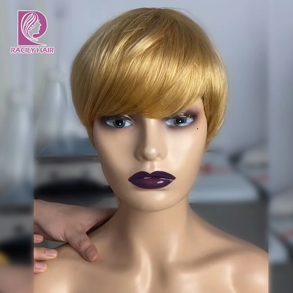 

Короткий парик из человеческих волос с вырезами фея, парик из блонд и безклеевых человеческих волос с челкой #350, имбирный парик, дешевый безклеевой парик, готов носить