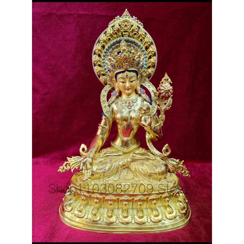 

37cm Nepal Tibet Buddhist TOP grade copper gold plating Buddha statue white Tara guanyin Worship Family protection Health safety