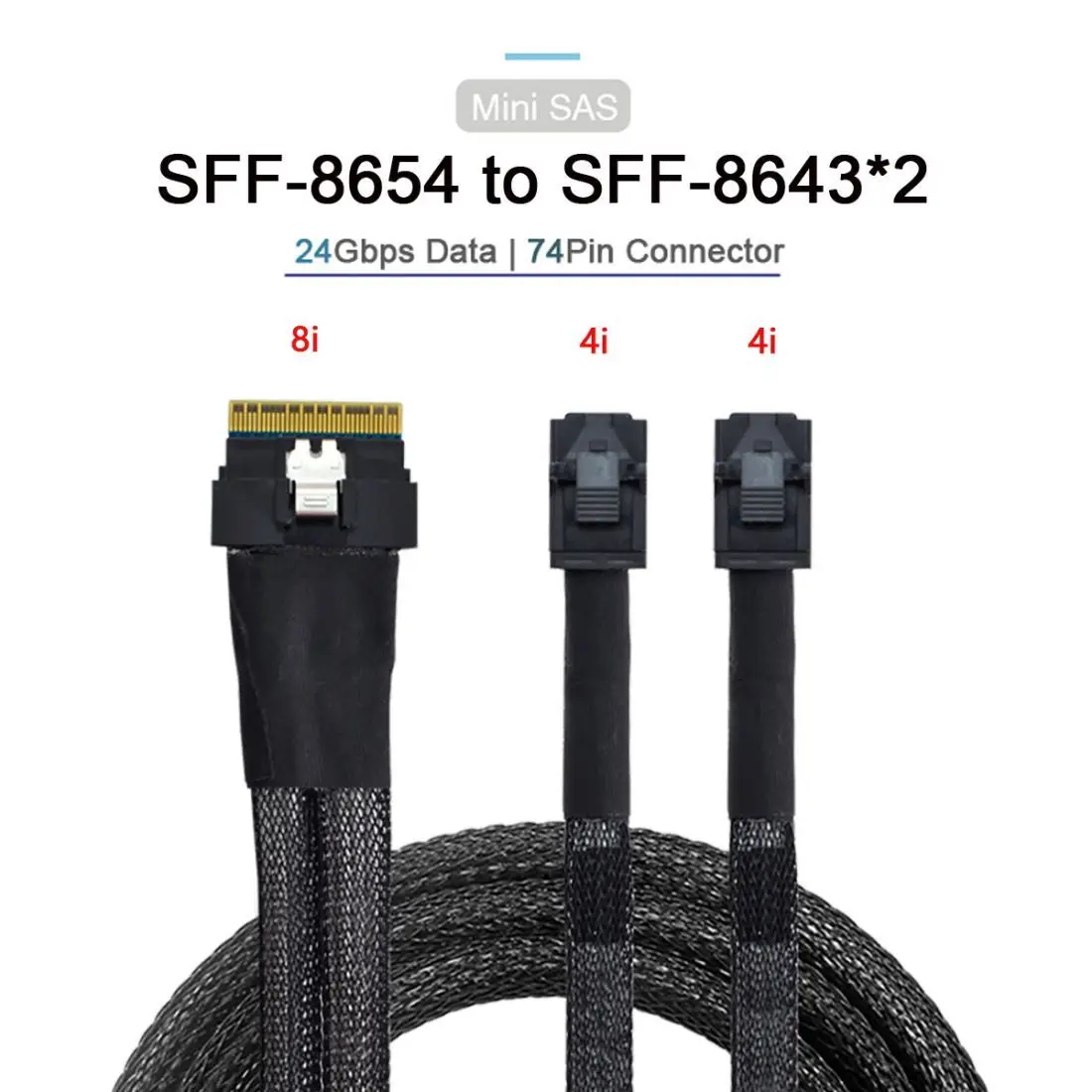 

Xiwai PCI-Express SFF-8654 8i 74Pin PCI-E Ultraport Slimline SAS Slim 4.0 to Dual SFF-8643 4i Mini SAS HD Cable