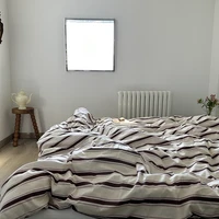 Linge de lit 100% coton housse de couette rayure Queen Size 40s housse de couette taie d'oreiller housses de literie mode Textile de maison fronde nordique 6