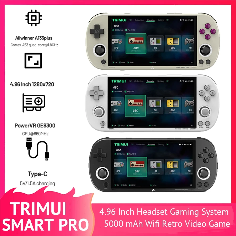 Trimui Smart Pro Retro przenośna konsola do gier obsługuje System gier z zestawem słuchawkowym kompatybilny z Bluetooth 4.96 Cal prezent dla dzieci dorosłych