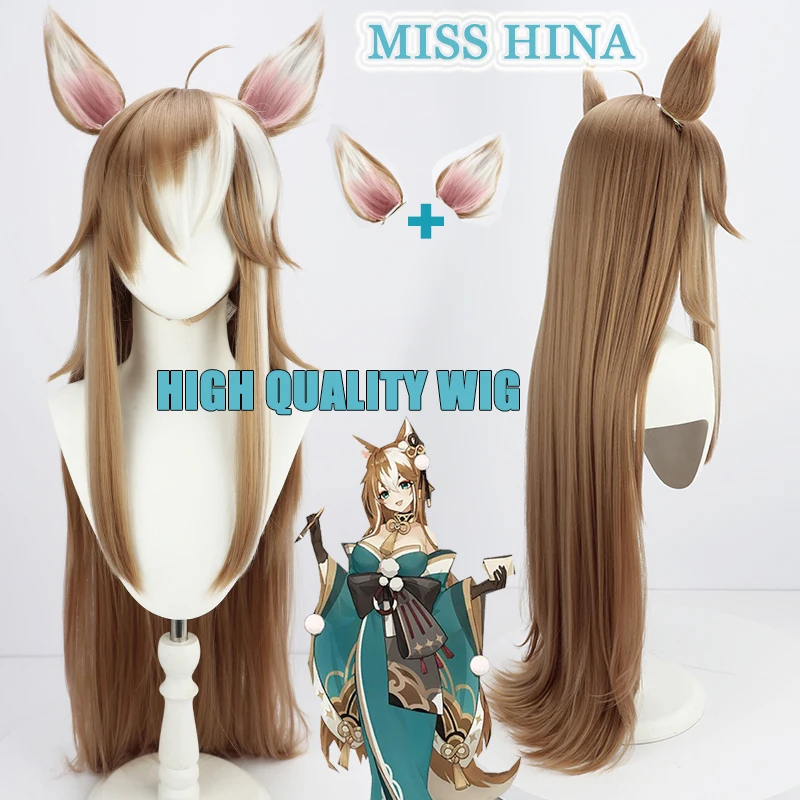 

Miss Hina Cosplay Wig Genshin Impact Gradient Long Synthetic Hair With Plush Ears 100cm Mixed Color Straight