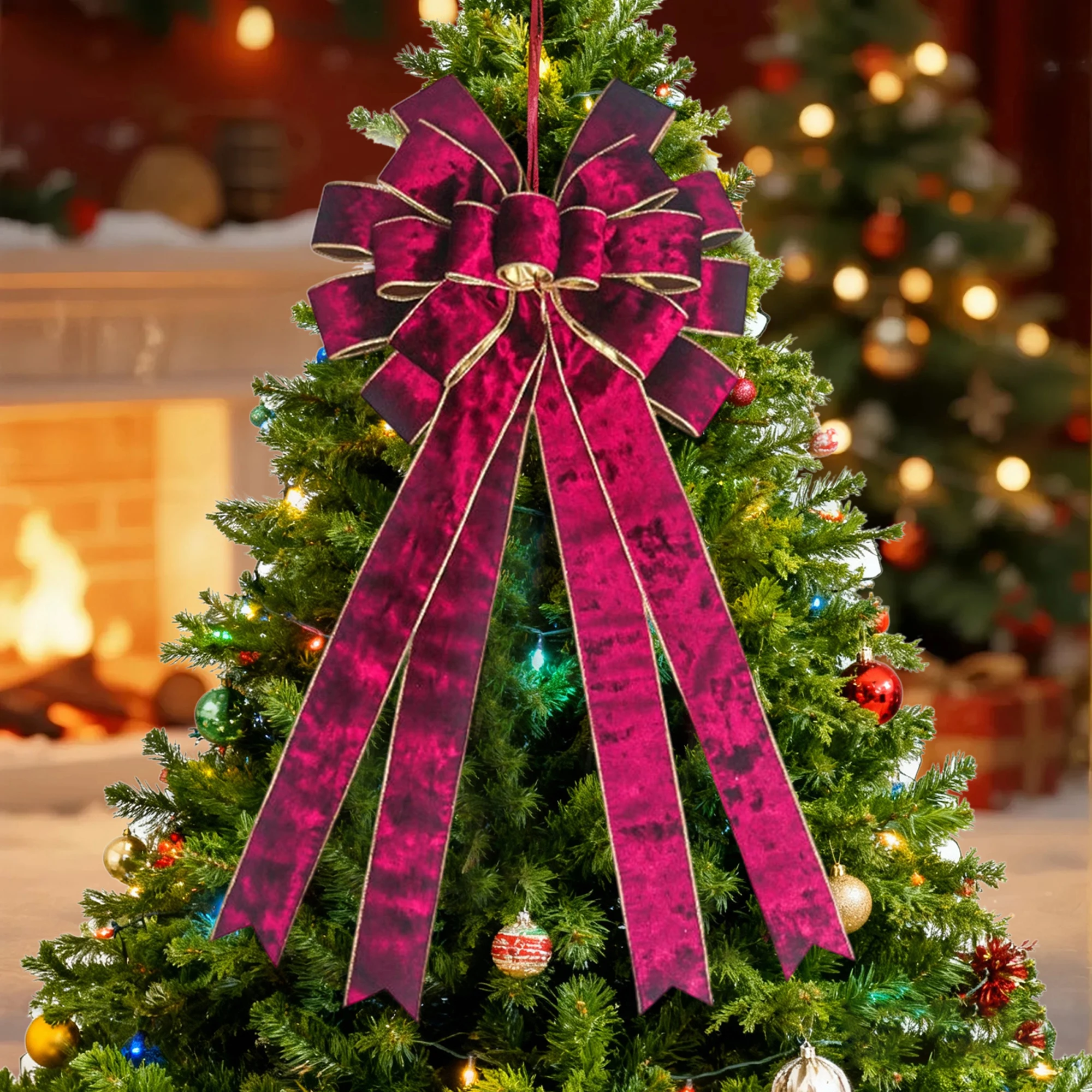 Red Velvet Christmas Tree Topper Bow Large Holiday Decoration Ornament for Home Office Party Festive Decor