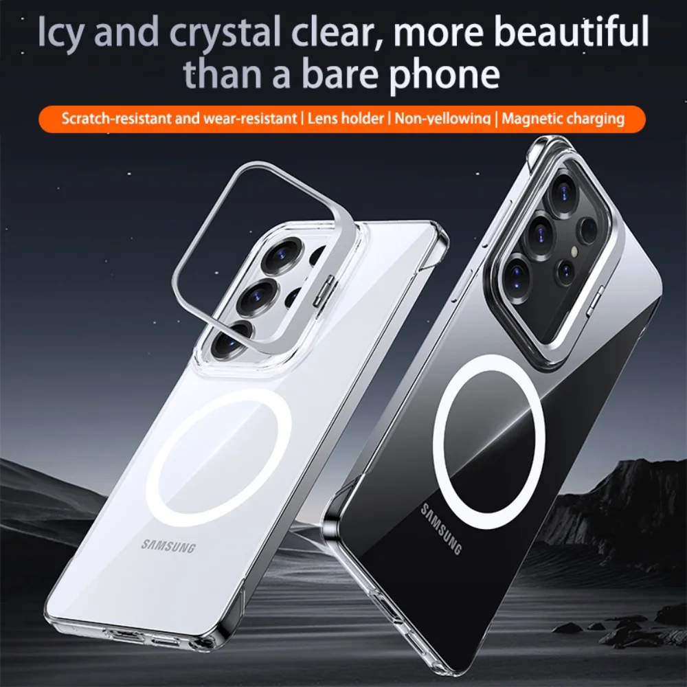 Slim Frameless Clear Magnetic Case with Foldable Camera Stand