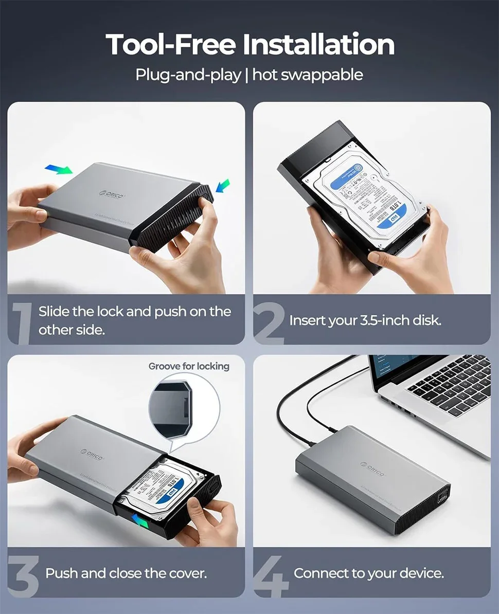 ORICO HDD Case 3.5" Hard Drive Enclosure Aluminum USB3.1 Type-C Heat Dissipation External HDD Docking Station for 2.5" 3.5"
