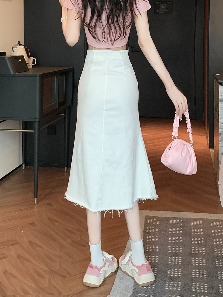 Jupe Jean Femme Taille Haute - Coupe Ample Mi-longue, Cordon De Serrage - Style Vintage Y2K Décontracté - Pour Streetwear - 5